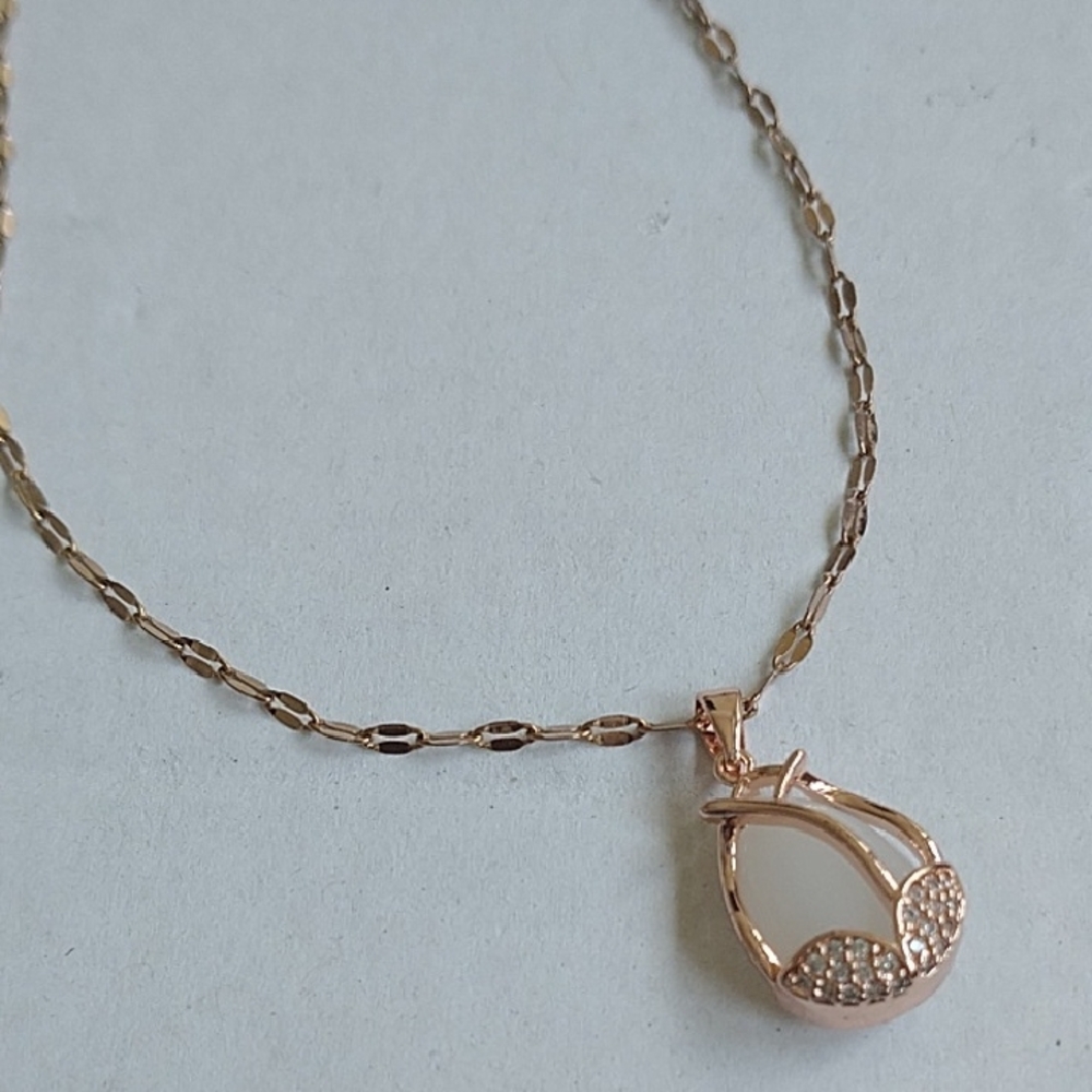 Rose Gold Teardrop Pendant Necklace with White Inlay